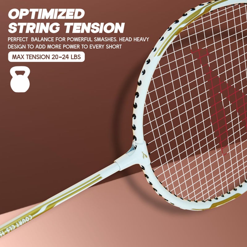 KONEX Aluminium Badminton Racquet | Optimized String Tension, Ergonomic Grip & Durable Frame | Full Cover Included - White (Pack of 2) - Image 4